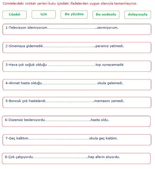 3.sınıf türkçe neden sebep sonuç konu anlatımı